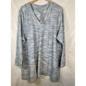 Catherine’s Blue Marled Long Sleeve V Neck Sweater Women’s Plus Size 2X New